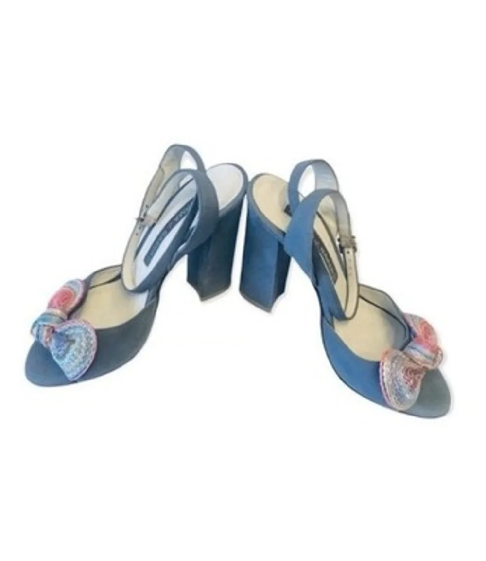 Norma J Baker Genuine Leather Suede Peep Toe Sandals Blue Block Heel 5.5 Floral
